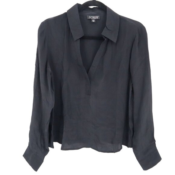 J. Crew Bungalow Crepe De Chine Shirt Womens S‎ Black Career Elevated Basic NWOT - Picture 2 of 16